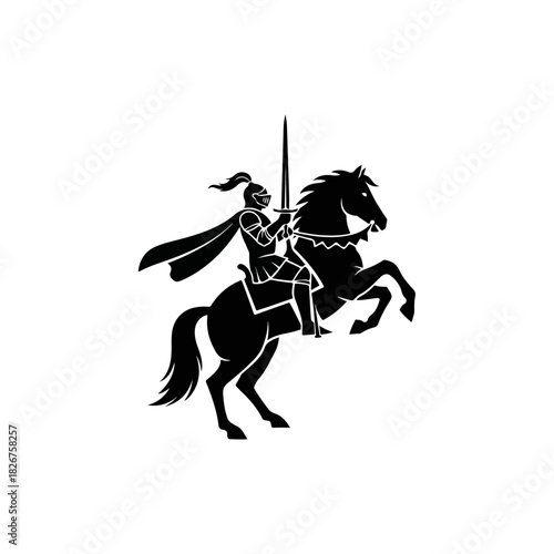 Silhouette of a Knight on Horseback with Sword Raised.