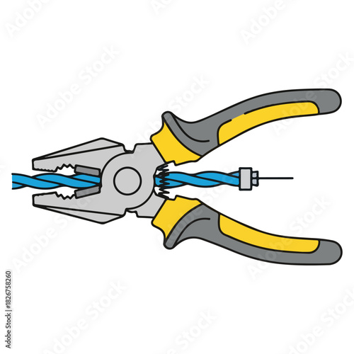 Pliers gripping and twisting electrical wires for connection.