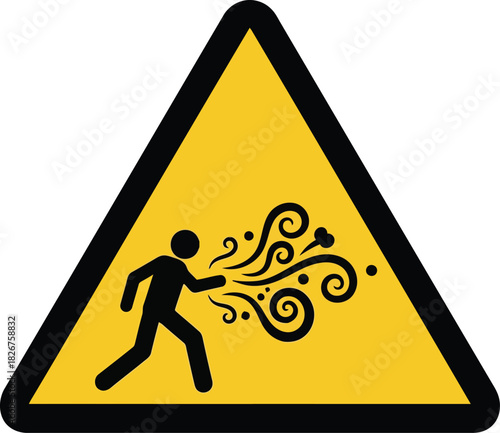Warning sign for strong wind gusts and blowing debris hazard pictogram vector