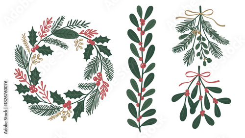 Modern Textured Christmas Botanical Collection - Easy-to-Use Vector Elements for Design