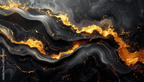 大理石風　黒、グレー、金色のラインと粒子が流れる高級感のある抽象的なマーブルテクスチャ背景