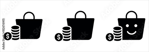 Unlock financial success with smart shopping and savings, visualize your purchases with these simple and modern icons for your next project.