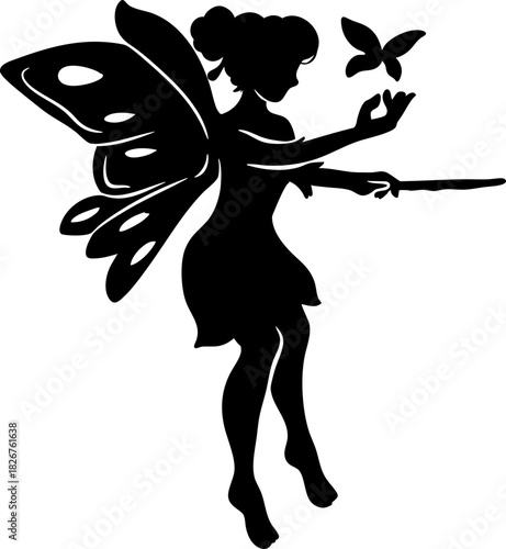 Silhouette Fairy with Butterfly and Wand