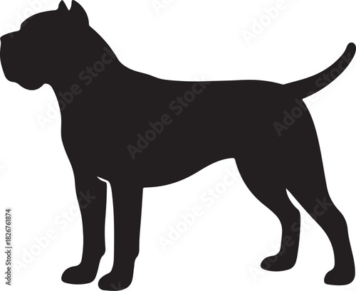 A striking silhouette of a cane corso dog in a side profile view