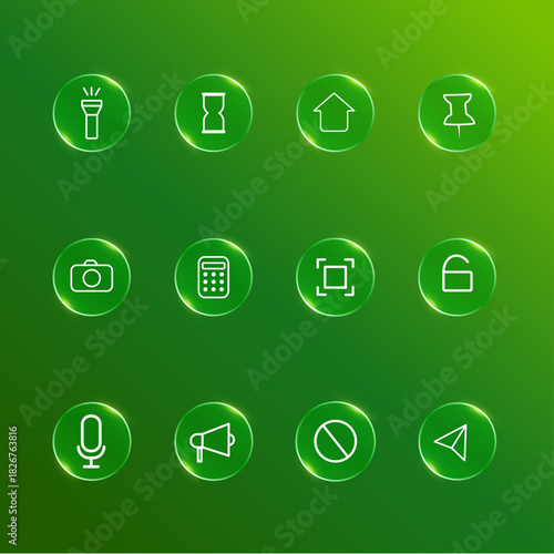 Vector set of menu interface icons with glass effect