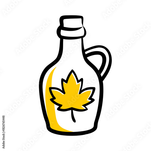 Glass bottle of maple syrup with a leaf design  