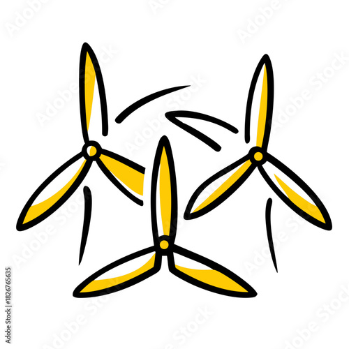 Wind turbine blades in yellow with rotating motion graphic design  