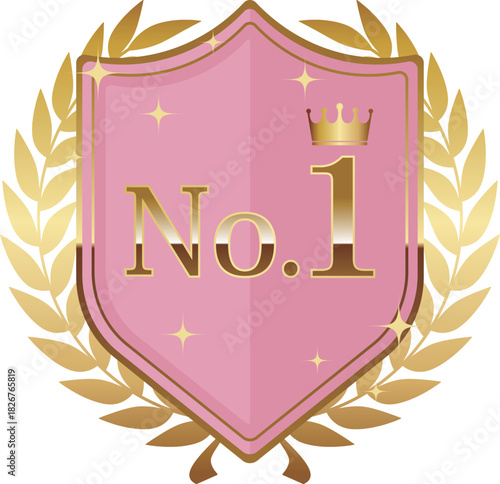 高級感のあるメルヘンなNo.1エンブレム　ピンク＆ゴールド