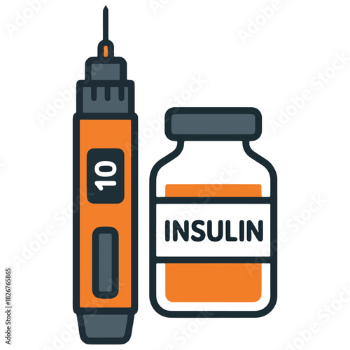 Insulin Injection Pen and Vial Medical useful for diabetes education, treatment guides, and healthcare instructional materials