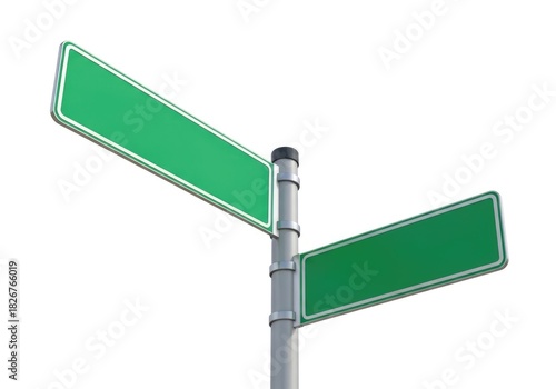 Street sign with two blank green panels isolated on white background