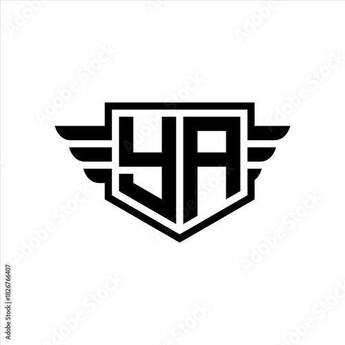 YA Logo vector image of initial shield with wing outline and simple shield