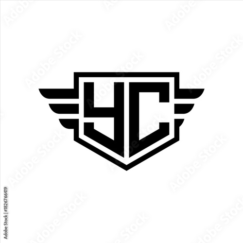 YC Logo vector image of initial shield with wing outline and simple shield