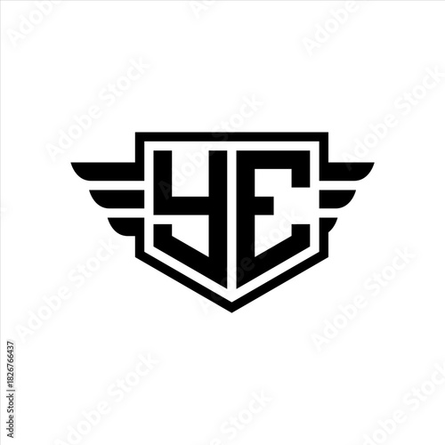 YE Logo vector image of initial shield with wing outline and simple shield