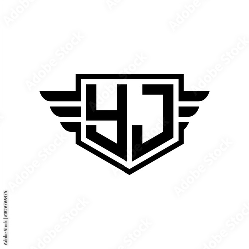 YJ Logo vector image of initial shield with wing outline and simple shield