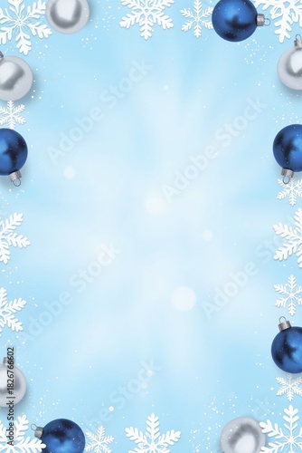 a blue christmas border with snowflakes and ornaments