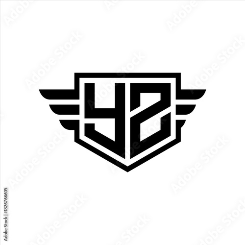 YZ Logo vector image of initial shield with wing outline and simple shield