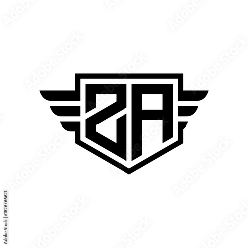 ZA Logo vector image of initial shield with wing outline and simple shield