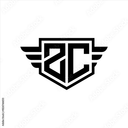 ZC Logo vector image of initial shield with wing outline and simple shield