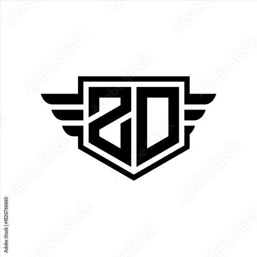 ZD Logo vector image of initial shield with wing outline and simple shield
