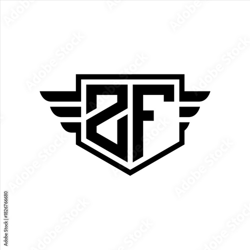 ZF Logo vector image of initial shield with wing outline and simple shield