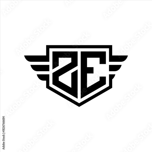 ZE Logo vector image of initial shield with wing outline and simple shield
