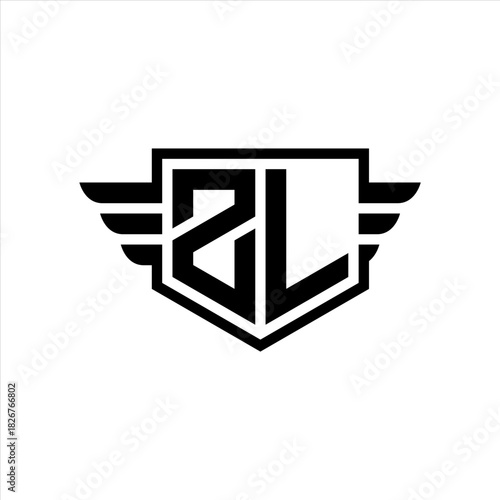 ZL Logo vector image of initial shield with wing outline and simple shield