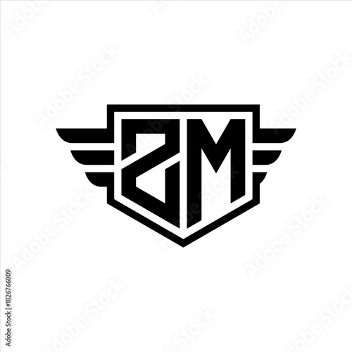 ZM Logo vector image of initial shield with wing outline and simple shield