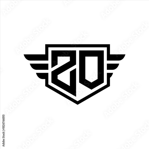 ZO Logo vector image of initial shield with wing outline and simple shield