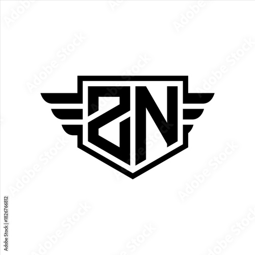 ZN Logo vector image of initial shield with wing outline and simple shield