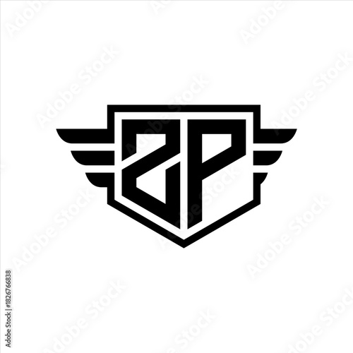 ZP Logo vector image of initial shield with wing outline and simple shield