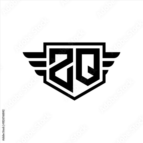 ZQ Logo vector image of initial shield with wing outline and simple shield