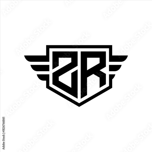 ZR Logo vector image of initial shield with wing outline and simple shield