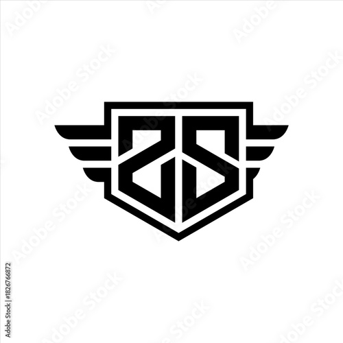 ZS Logo vector image of initial shield with wing outline and simple shield