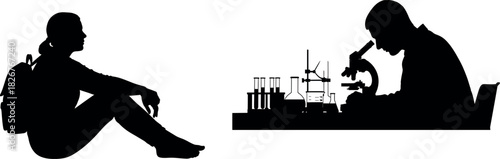 Silhouette of student and scientist education research and scientific discovery