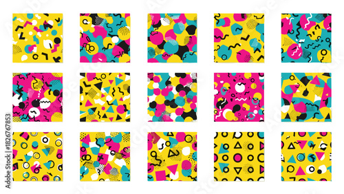 Retro abstract geometric pattern background with vibrant colors