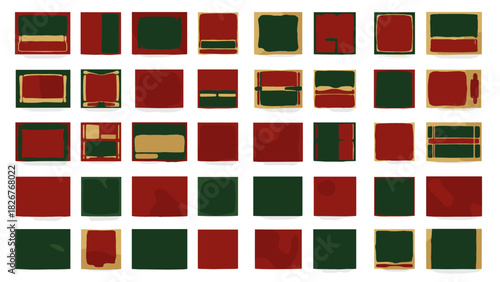 Collection of red and green squares with gold border
