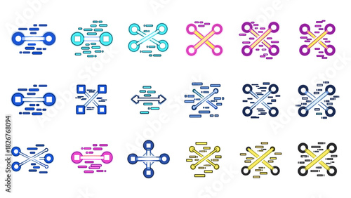 Set of drone icons with different colors and styles on