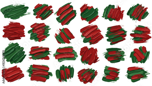 Collection of red and green paint brush strokes