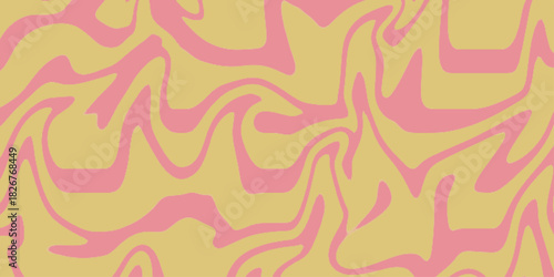 Psychedelic background with abstract, trippy patterns with melting and distorting lines. Abstract pink and light yellow background with hypnotic wavy lines pattern. Fresh and natural background .

