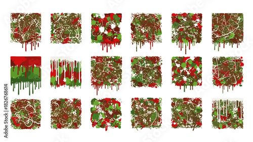 Abstract grunge texture squares with dripping paint