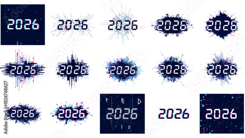Collection of 2026 year numbers with abstract artistic effects