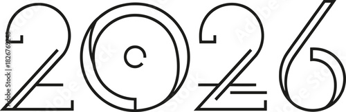 2026 typography illustration—abstract digits with swirl, lines, and angles for modern calendar and branding visuals