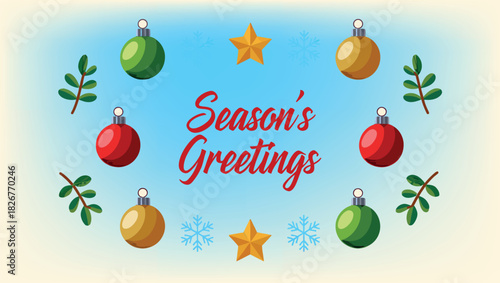 Festive season greetings with ornament decorations and snowflakes for holiday cheer and seasonal messages of goodwill in winter time celebration