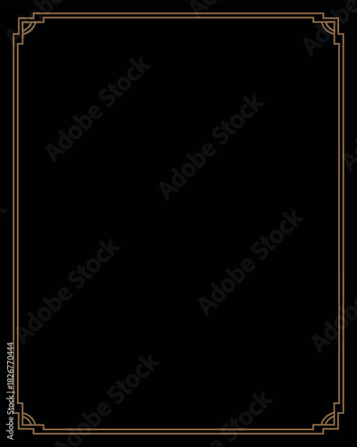 Elegant Art Deco Gold Frame on Black Background Vector