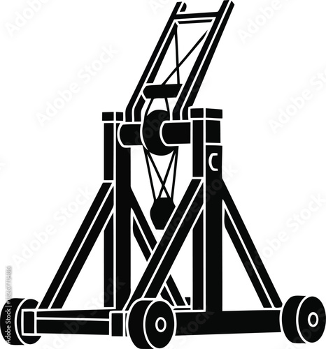 Ancient siege weapon catapult medieval weaponry historical warfare weapon machine technology vector