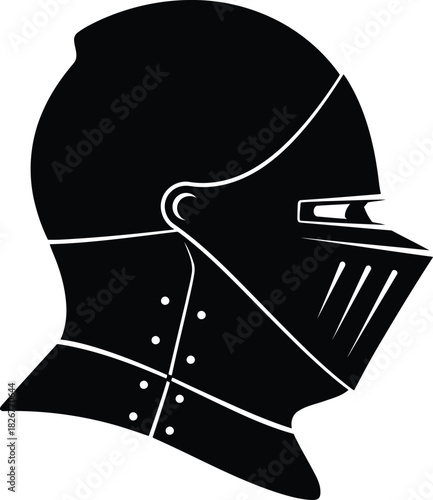 Medieval knight helmet silhouette warrior armor head protection medieval history combat gear vector