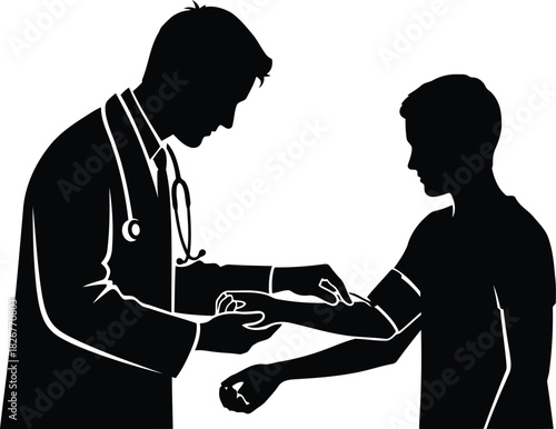 Doctor examining patient arm silhouette medical professional healthcare consultation diagnosis treatment vector