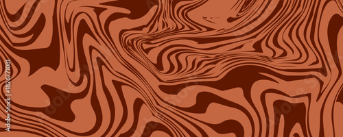 Retro coffee color background. Milk chocolate liquid desert texture. Wavy swirl candy pattern for poster, cover, banner, pamphlet. Brown trippy hippie wallpaper in 60s or 70s style. Vector