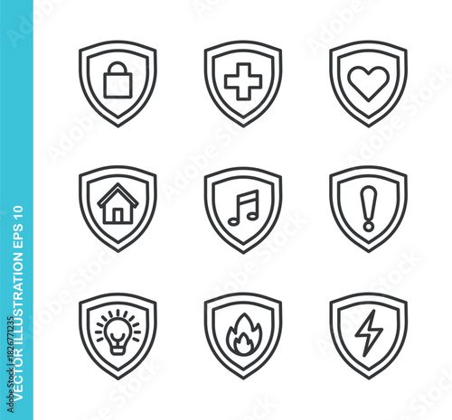 Set of Shield Icons. Thin Line Symbol Elements Collection.
