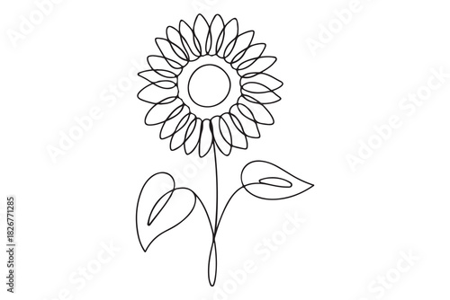 Minimalist sunflower outline one line drawing floral decorative vector illustration
